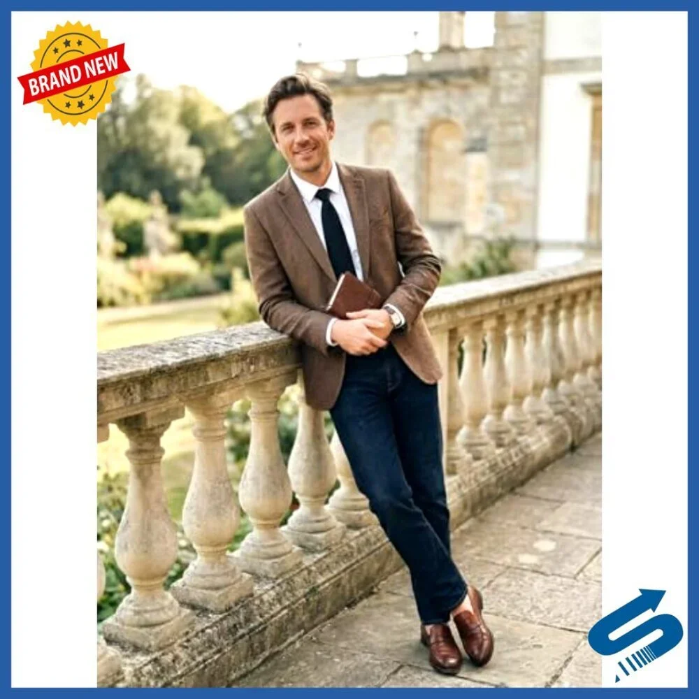 Men's Slim Fit Tweed Blazer Herringbone Sport Coat Wedding Business Casual